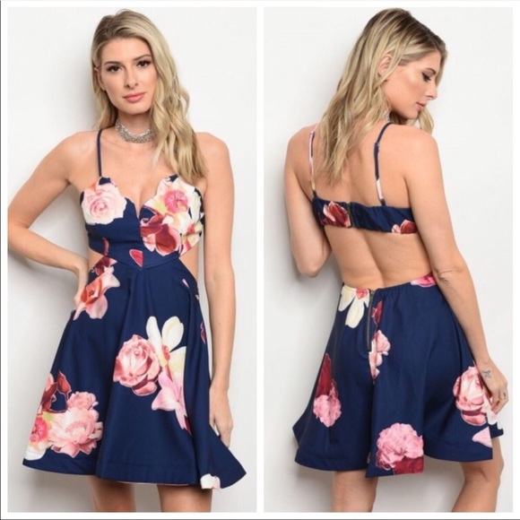 Navy Floral Skater Dress - Picture 3 of 4